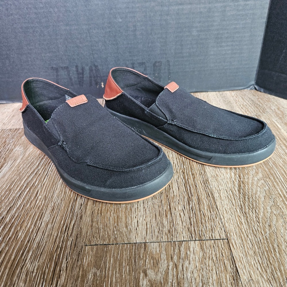 KURU Pace Mens 11.5 Black Canvas Slip On Loafers Leather Heel